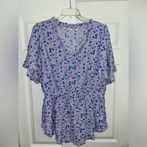 Andree By Unit Women’s 3X Blouse with multicolor Floral Pattern & cinched waist